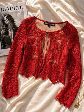 For Love & Lemons Gianna Lace Top | Red | Size Medium | NWOT
